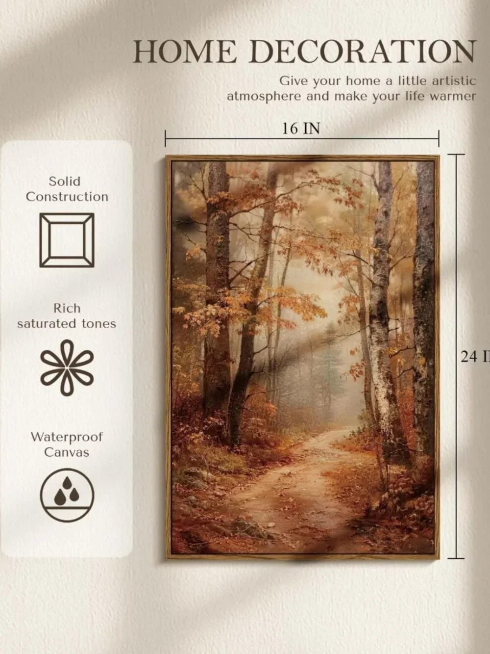 Autumn Forest Canvas Wall Art 16x24 - Rustic Fall Landscape Decor for Home